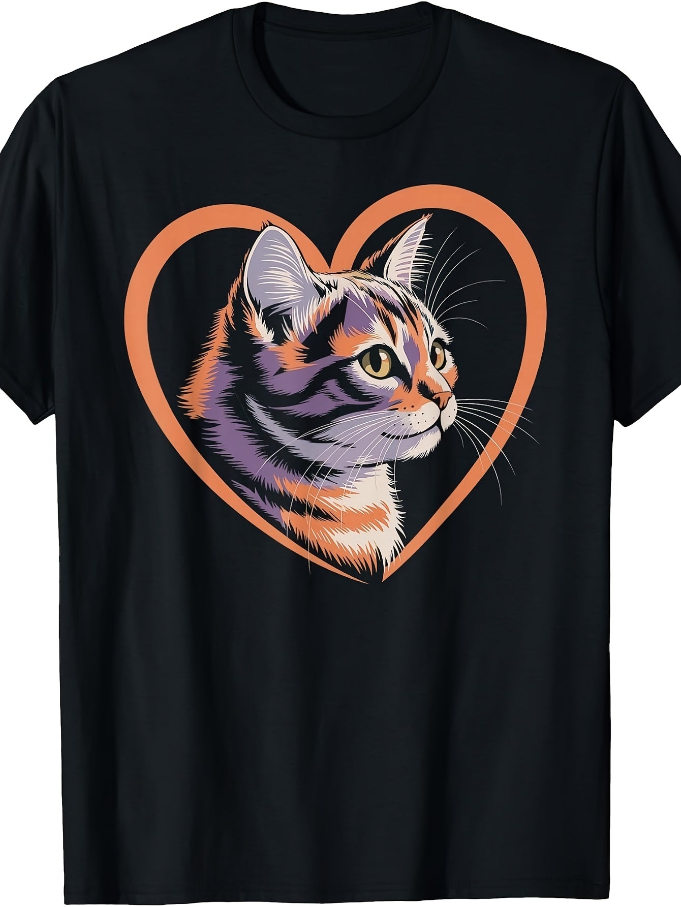 Retro Style, Men's And Women's T-Shirt, Cat In Heart Outline Design, Casual Wear Summer Spring