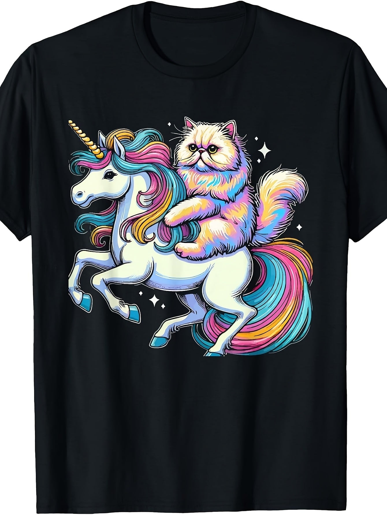 Persian Cat Riding Unicorn Magical Adventure T-Shirt
