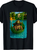 Men's And Women's T-Shirt, Funny Pirate Spider In Leaf Boat with Skull And Crossbones Flag, Summer Beach Vacation Wear