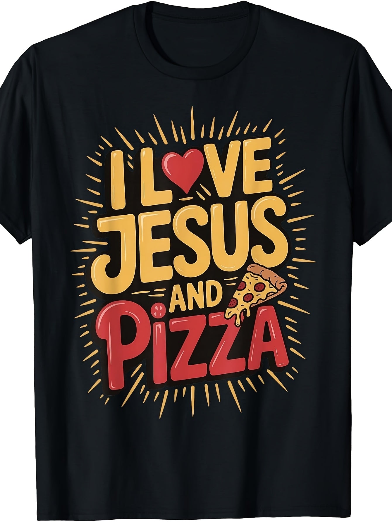 Men's & Women's Funny I Love Jesus and Pizza T-Shirt - Retro Religious Humor Graphic Tee, Casual Round Neck Suitable for - Wear, Church Outfits, Pizza Parties, Everyday Apparel