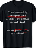 Funny "I Am Currently Unsupervised" Retro T-Shirt - Humorous Slogan Print, Round Neck Casual Tee Suitable for - Wear, Machine Washable Apparel for Parties & Everyday Outfits