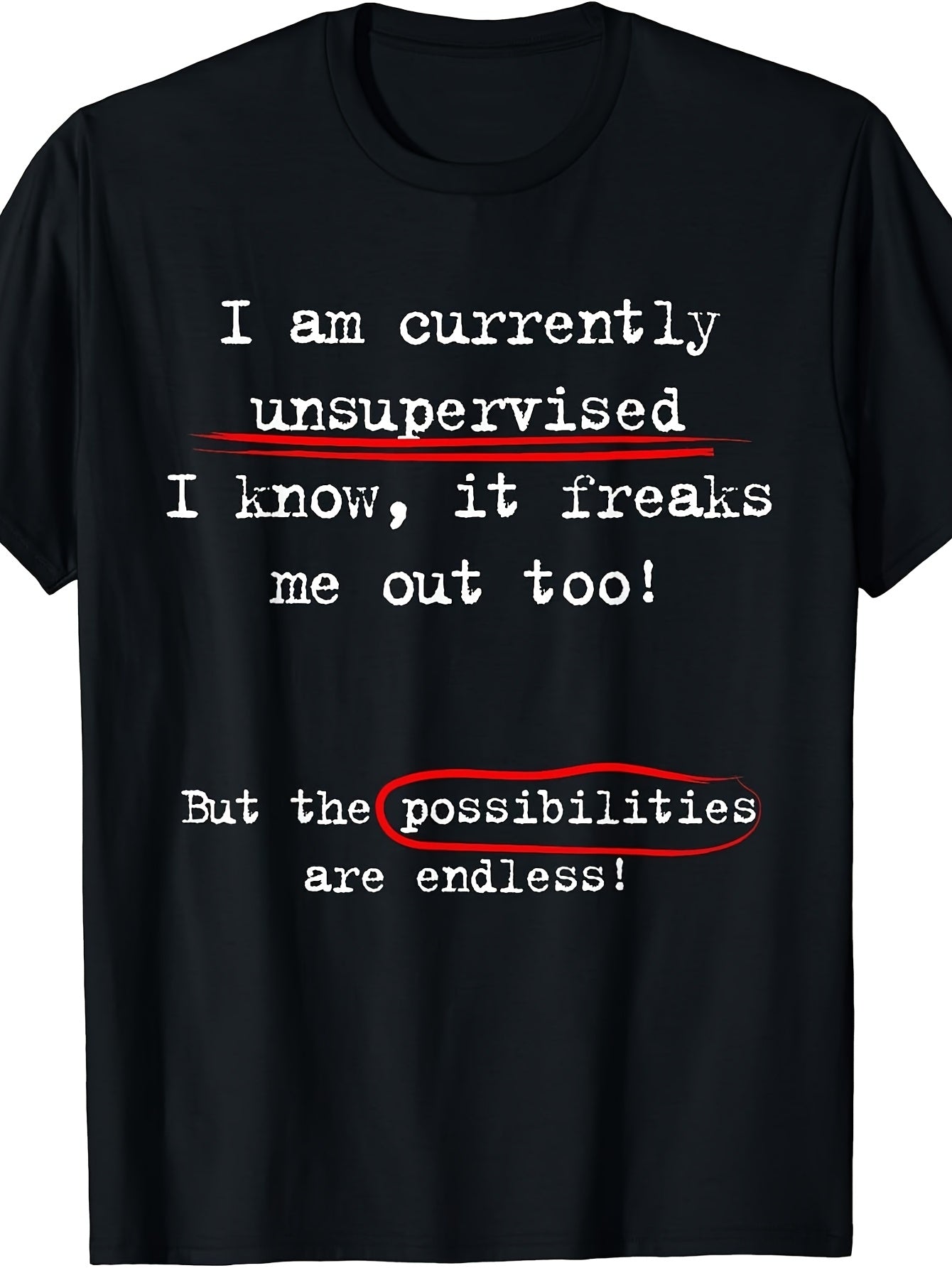 Funny "I Am Currently Unsupervised" Retro T-Shirt - Humorous Slogan Print, Round Neck Casual Tee Suitable for - Wear, Machine Washable Apparel for Parties & Everyday Outfits