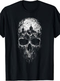Gothic Skull Graveyard Moon Horror Halloween Cemetery T-Shirt