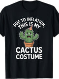 Men's & Women's Funny Cactus Inflation Humor T-Shirt - Retro Suitable for - Casual Wear & Halloween Party Costume, Round Neck Regular Fit Tee with Cactus Graphic Print, Machine Washable Apparel for Themed Events