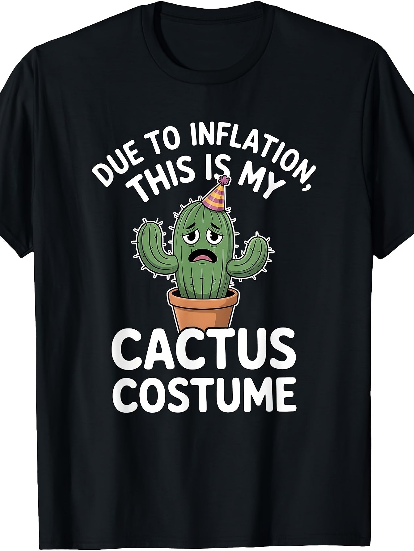 Men's & Women's Funny Cactus Inflation Humor T-Shirt - Retro Suitable for - Casual Wear & Halloween Party Costume, Round Neck Regular Fit Tee with Cactus Graphic Print, Machine Washable Apparel for Themed Events
