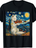 Funny Wolf Starry Night Van Gogh Sky Painting T-Shirt