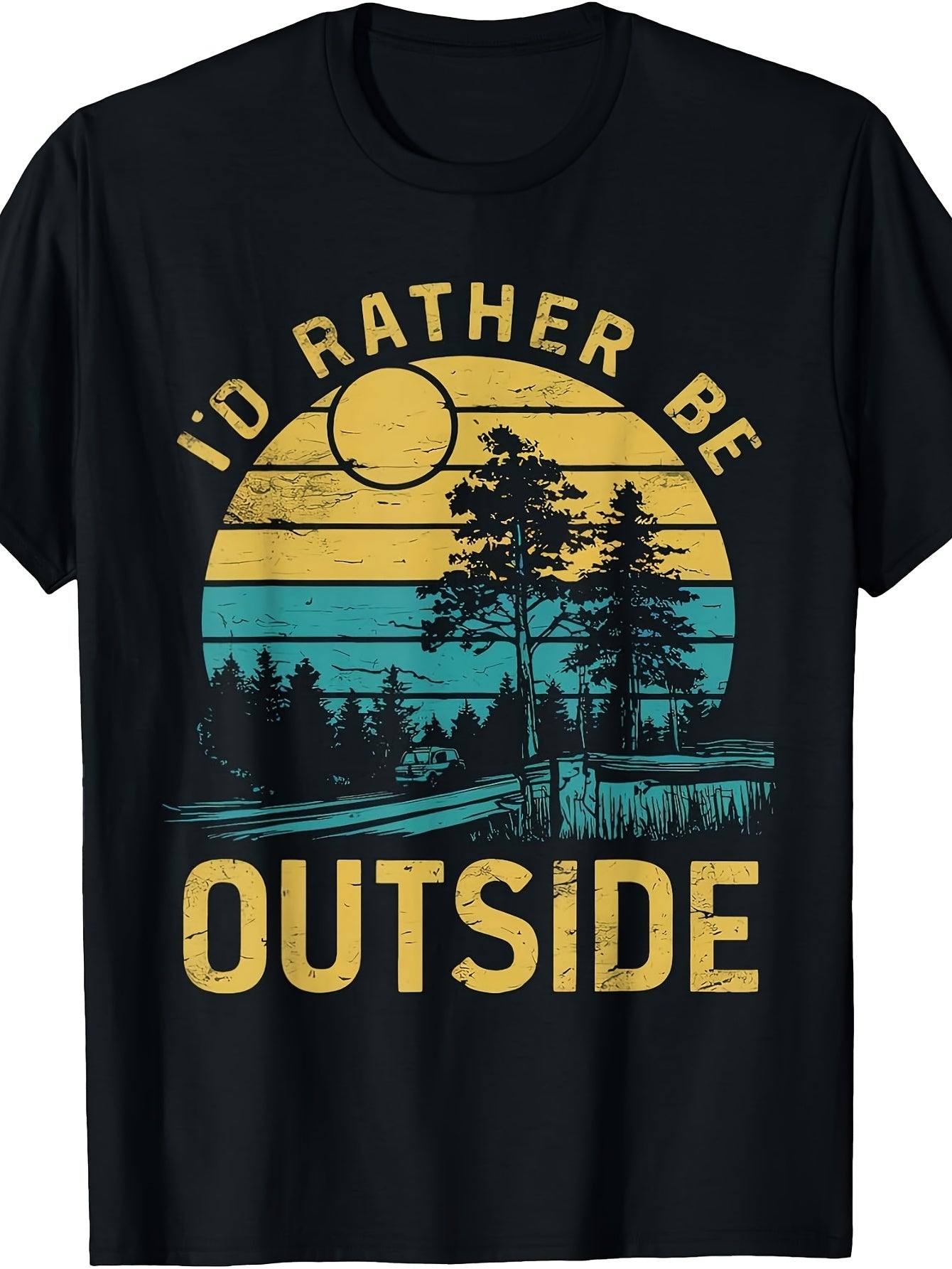 Vintage Retro Style, Men's And Women's T-Shirt, I'd Rather Be Outside Sunset Trees Nature Graphic, Summer Outdoor Camping Hiking