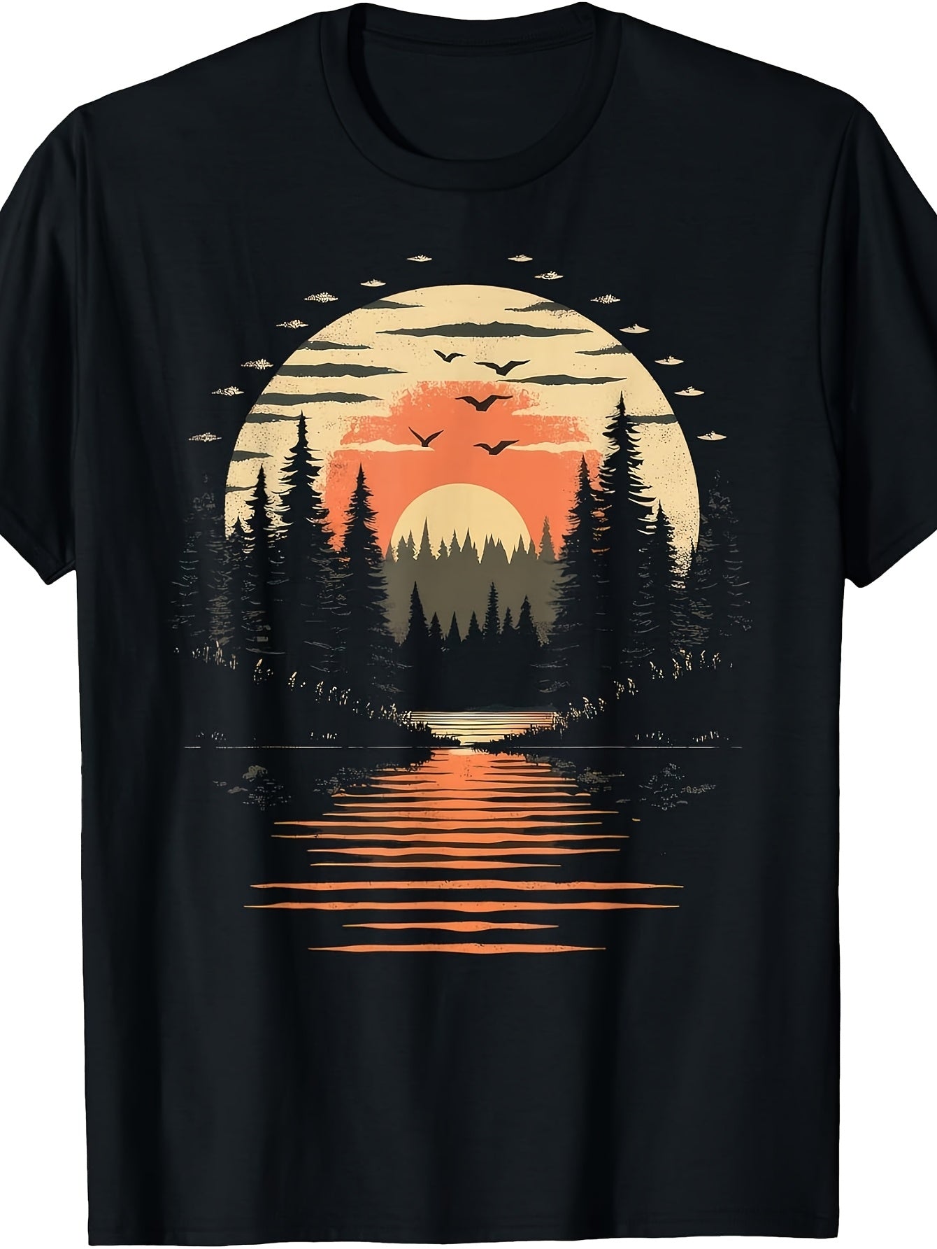 Retro Wilderness Bear Trees Reflection Outdoor Forest T-Shirt