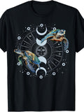 Mystical Style, Men'S And Women'S T-Shirt, Sea Turtles with Moon Phases And Celestial Design, Casual Wear Summer Spring