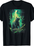 Mystical Forest Bear Art, Men'S And Women'S T-Shirt, Grizzly Bear in Glowing Green Woods Design, Outdoor Adventure Summer Wear