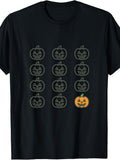 Retro Jack O'Lantern Pumpkin Grid T-Shirt - Suitable for - Wear, Machine Washable Round Neck Tee with Vintage Pumpkin Patch, Casual Fall & Halloween Outfits (No Transparency)