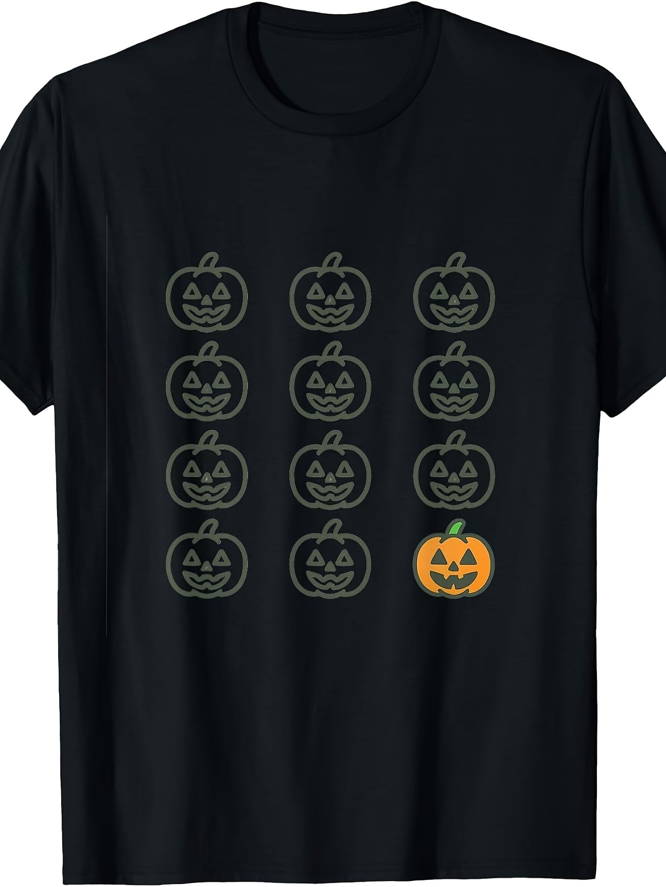 Retro Jack O'Lantern Pumpkin Grid T-Shirt - Suitable for - Wear, Machine Washable Round Neck Tee with Vintage Pumpkin Patch, Casual Fall & Halloween Outfits (No Transparency)