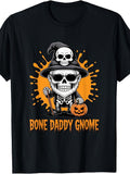 Bone Daddy Gnome Halloween Skeleton Pumpkin Full Moon Bats T-Shirt