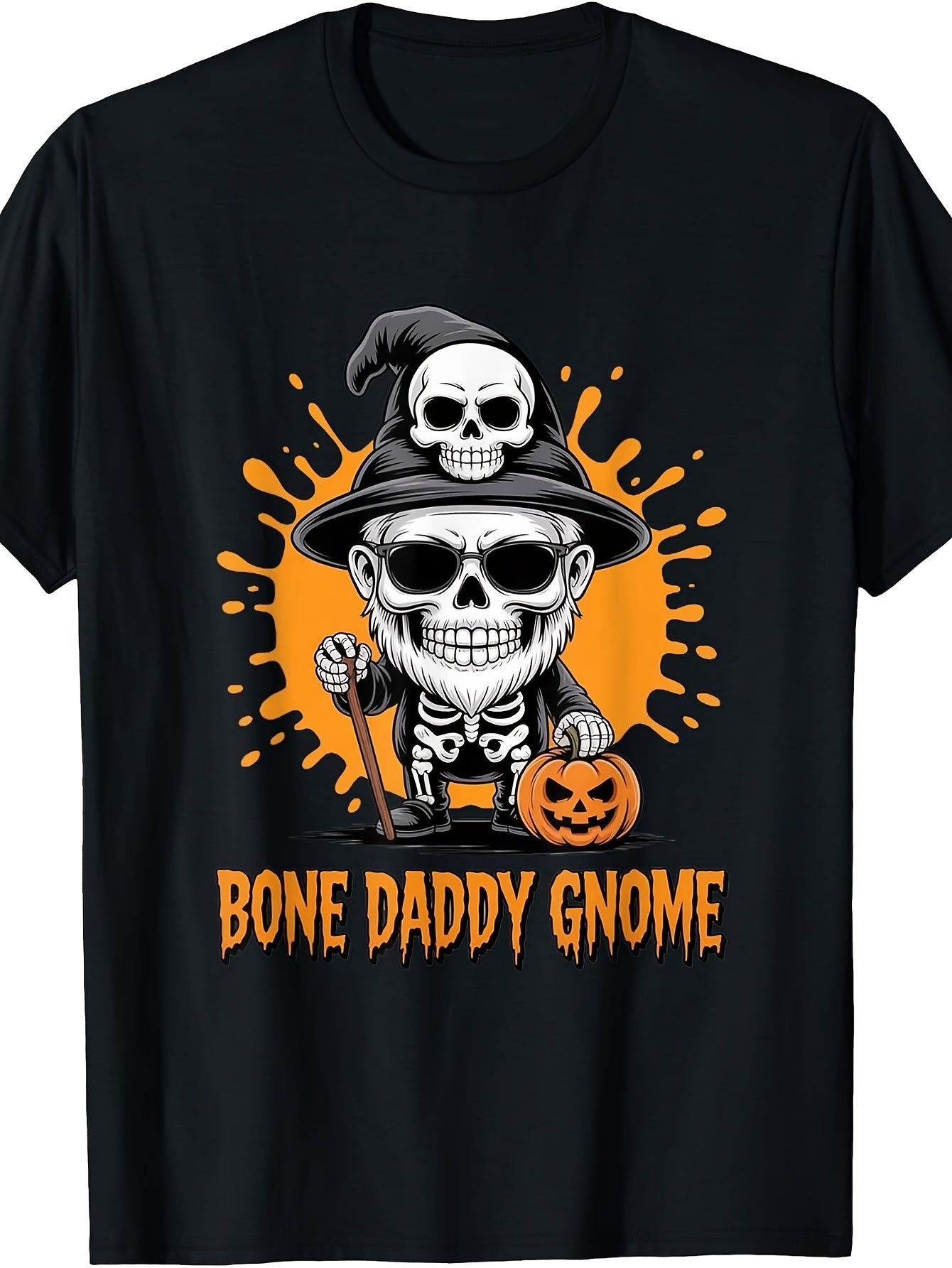 Bone Daddy Gnome Halloween Skeleton Pumpkin Full Moon Bats T-Shirt
